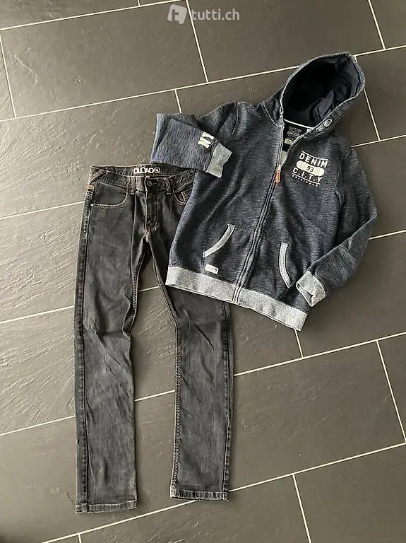 Jeans und Kapuzenjäckli Gr. 158-164