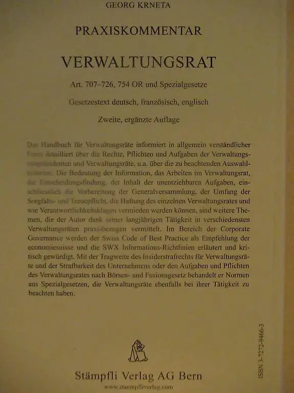 verwaltungsrat praxiskommentar handbuch für verwaltungsräte
