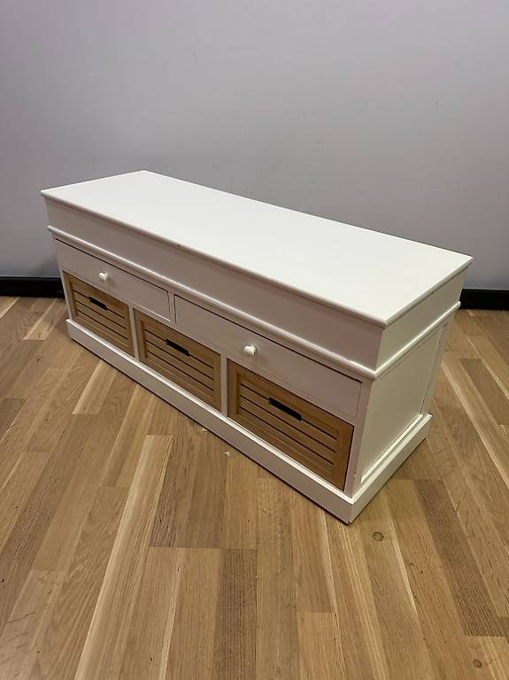 Flurbank mit Stauraum - weiss lackiert mit Schubladen