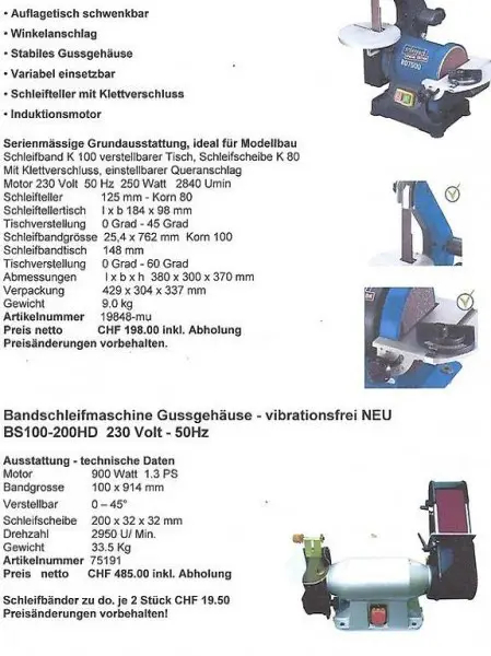  Bandschleifmaschinen Kombi 230V für alle Materialien im Heim