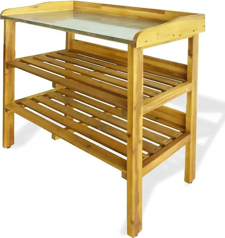 Akazienholz Massiv Pflanztisch mit 2 Ablageböden