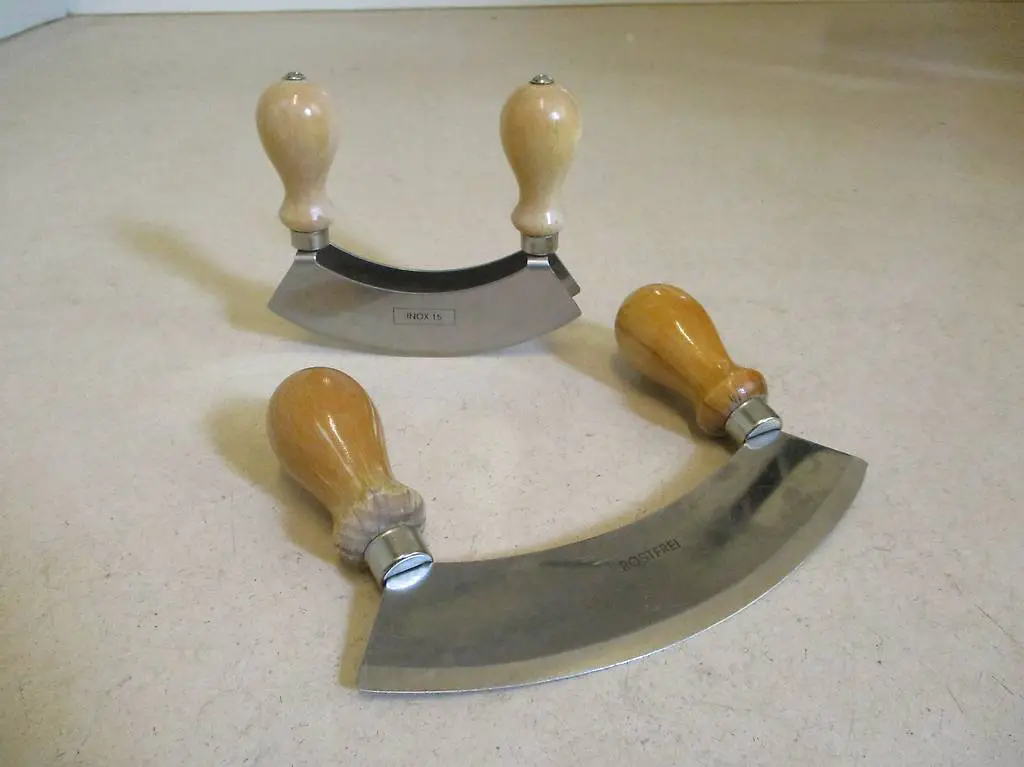 2x Wiegemesser Wiege-Messer Käsemesser Holzgriffe hachoir