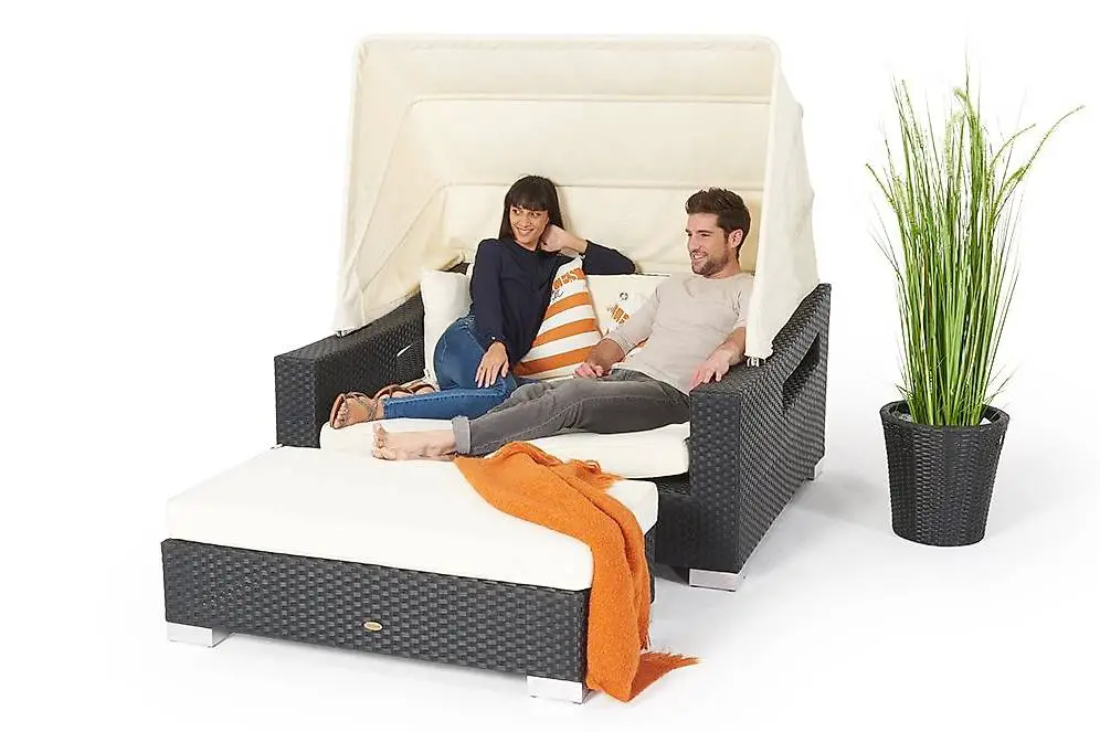Rattan Liege mit Bank schwarz SALE 54%