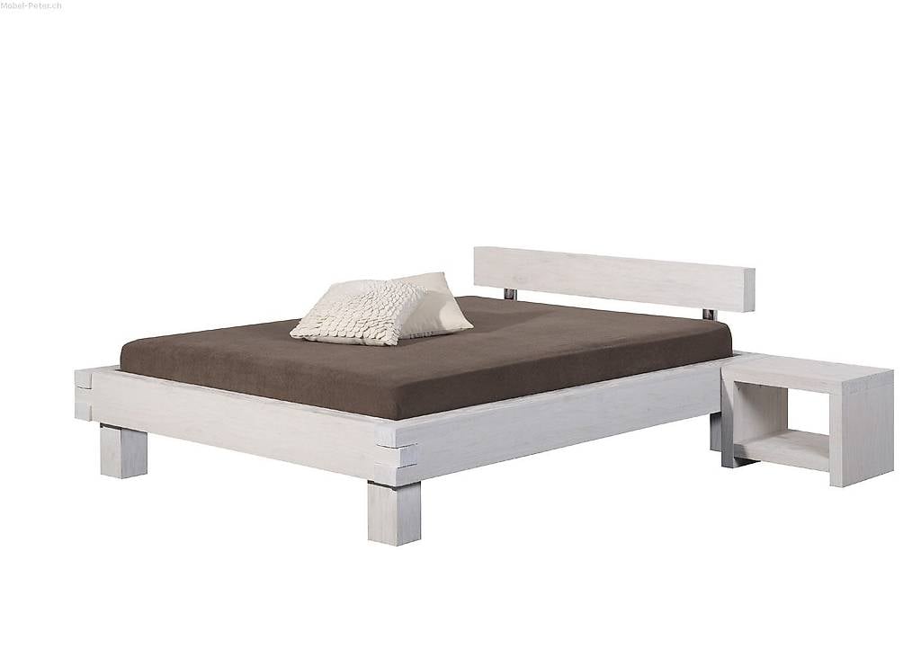 Balkenbett DA SILVA Pinienholz weiss