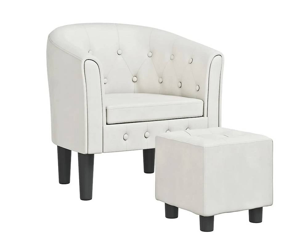 Clubsessel mit Fusshocker Weiss Kunstleder