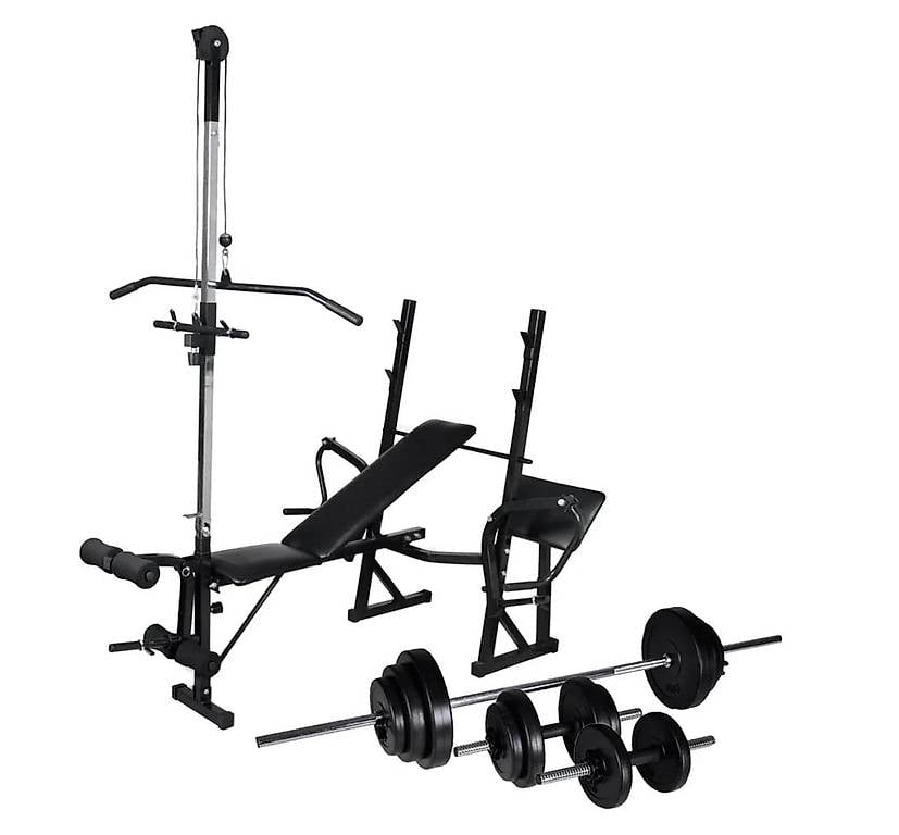 Hantelbank mit Ablage, Langhantel und Kurzhantel Set 30,5 kg