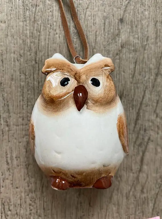 Eule aus Keramik mit Lederband NEU