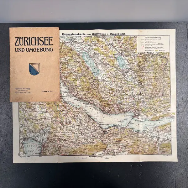 >rar: antike xl karte prospekt zürichsee oberland umgebung 1917