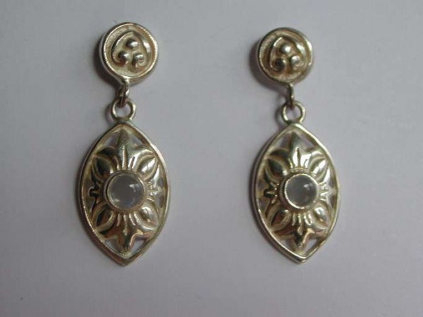 Boucles d"Oreilles Clous Pendant Ovale Ag a/Pierre Précieuse