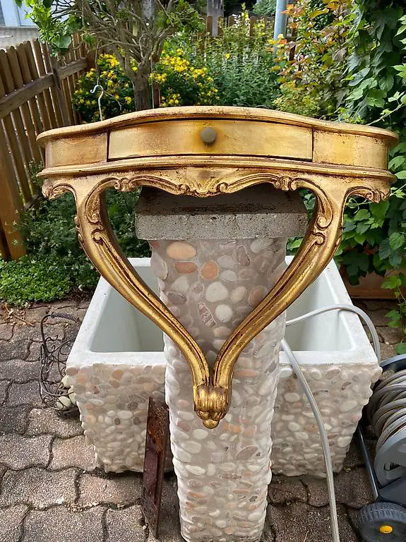 Midcentury goldene Holz-Wandkonsole mit Schublade