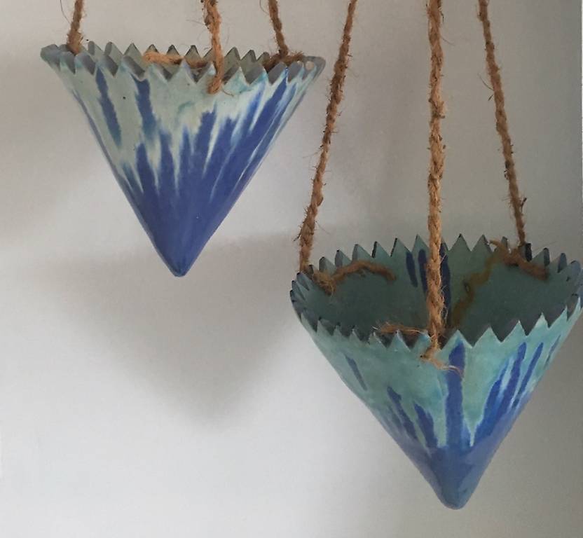 Pflanzen-Hänger Ton blau 2x