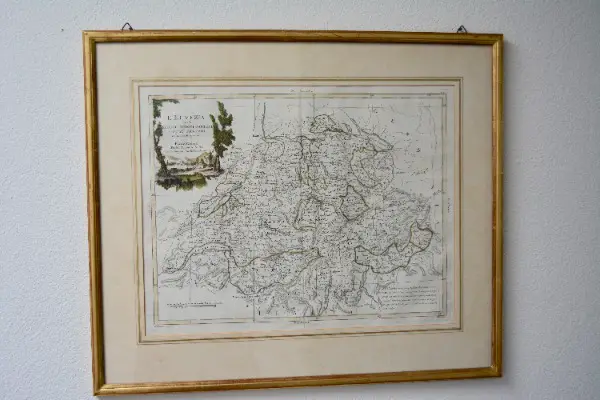 Landkarte antik Schweiz, gerahmt
