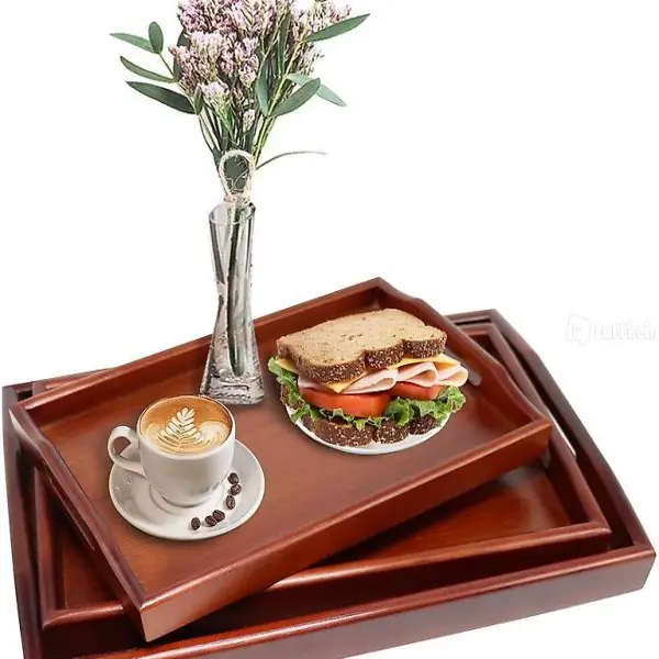  3er Serviertablett Set Holztablett Rechteckig Holz