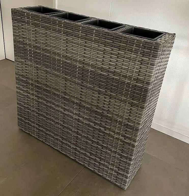 Garten-Hochbeet-Set aus Rattan Grau