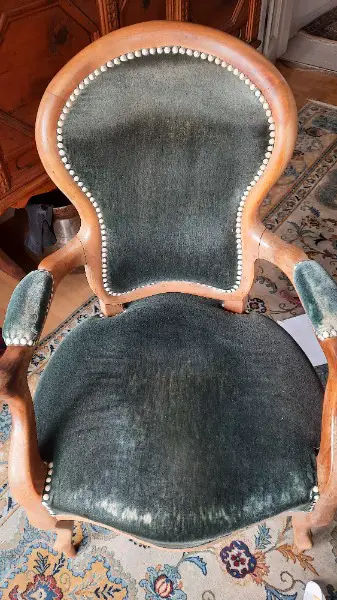Antiker Fauteuil, Polstersessel Luis Philipp, grün (Samt, Holz)