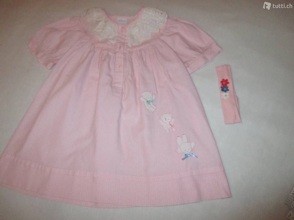 BABY GIRL-GR.86-92 -kurzarm. chic-rosa-weiss Kleid
