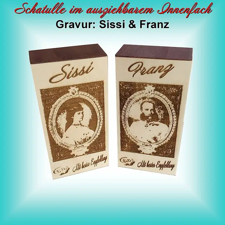 Schatulle mit ausziehbarem Innenfach | Gravur: Sissi & Franz