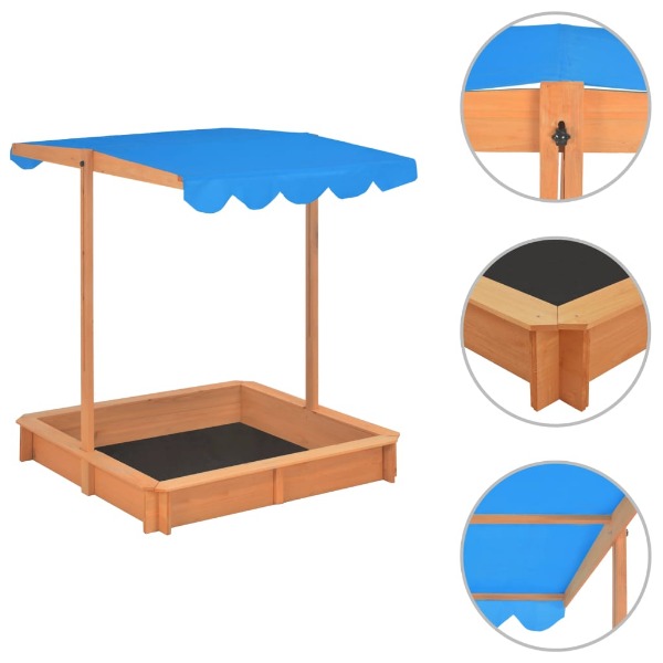  Sandkasten mit Verstellbarem Dach Tannenholz Blau UV50