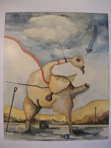 Daniel de Tramecourt PTAK VOGEL signiert Aquarell Gemälde