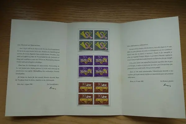 Briefmarken (Post-Jubiläum) 3x 4-erBlöcke 1949 in Broschüre