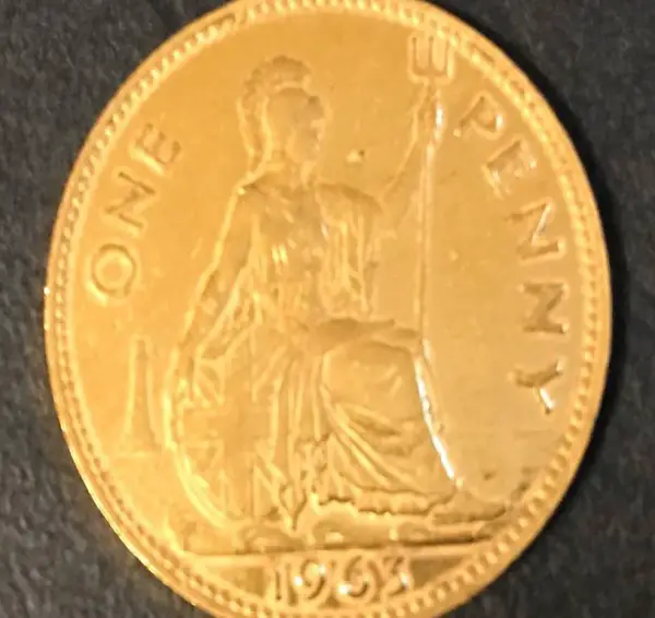 One Penny Münze, Vergoldet, 1963