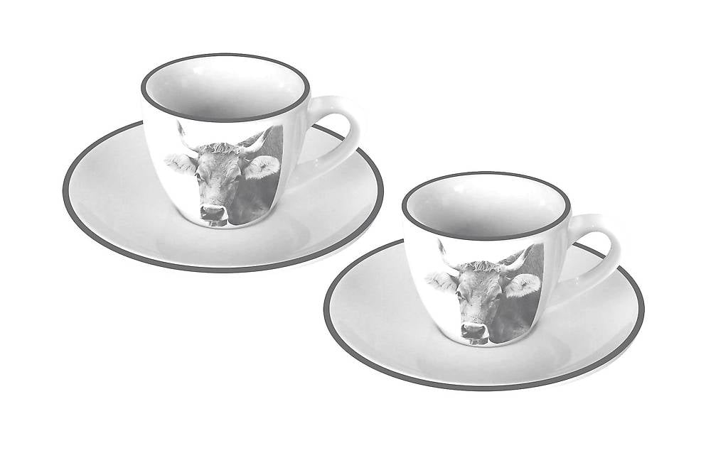 2 Steinlin Espresso-Tassen «Kuh» mit Unterteller