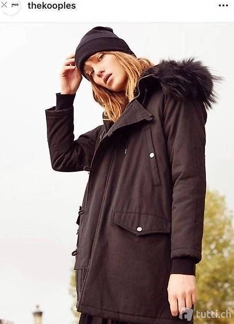 LUXUS: The Kooples Parka, tiefschwarz Gr. XS (34-38)