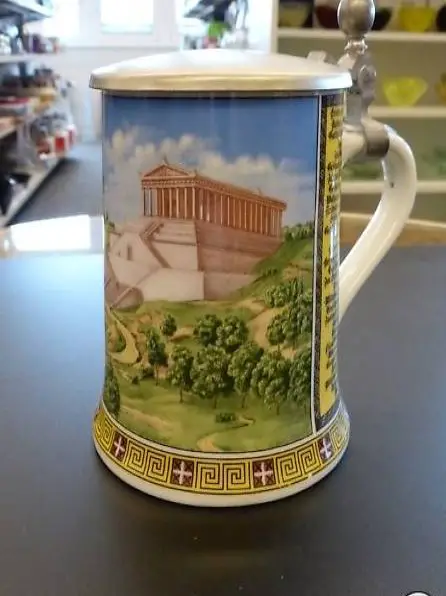  Bierhumpen Porzellan mit Zinndeckel