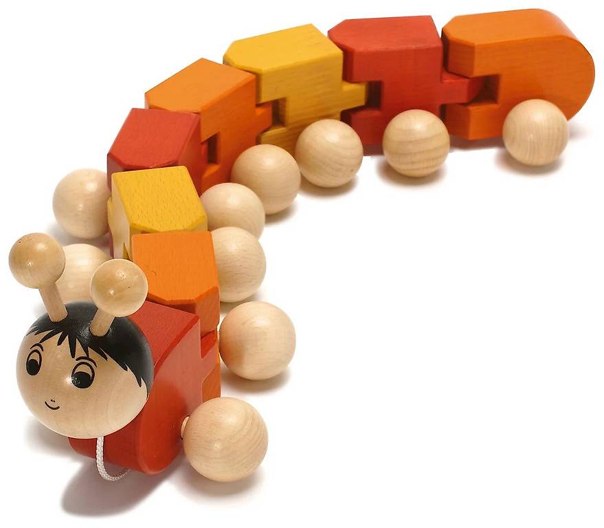 Handgefertigtes Nachziehspielzeug Tatzelwurm (Weizenkorn)