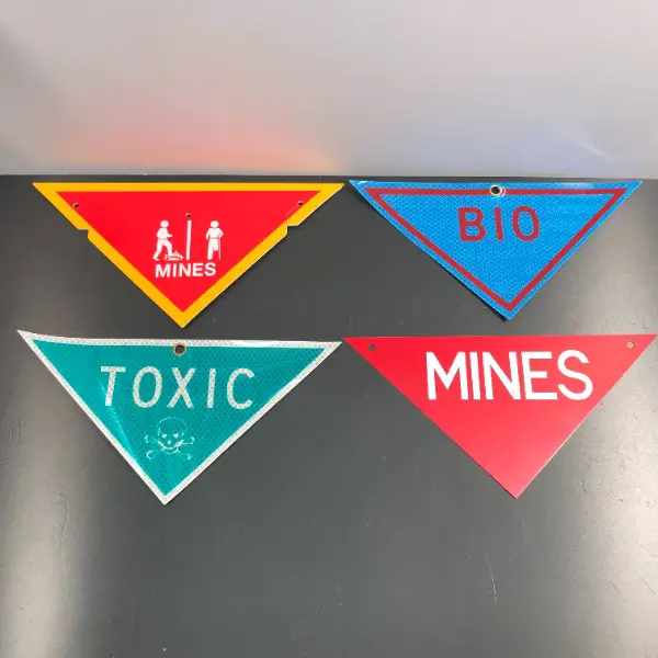 4x orig warnschild flag wimpel usa uk armee militär mines toxic