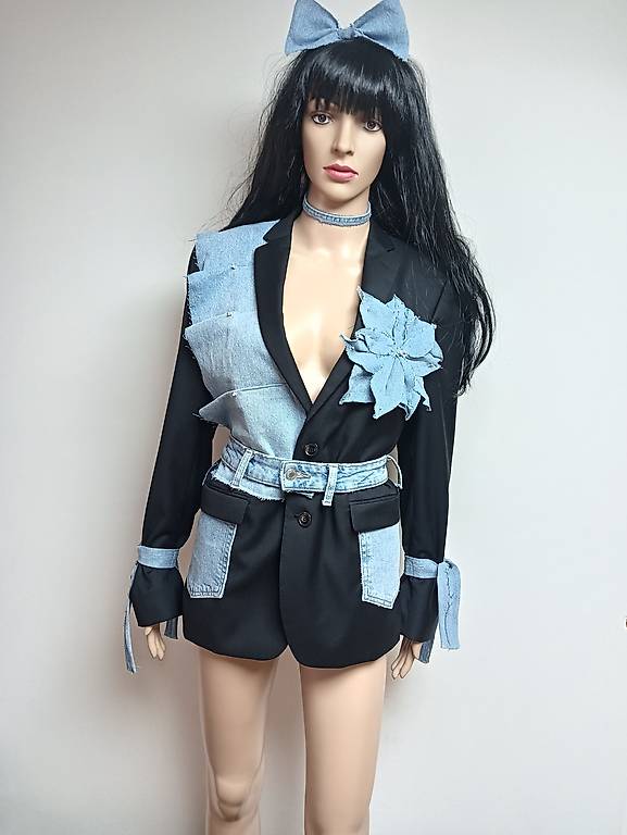 Damenblazer mit jeansblume, unikat