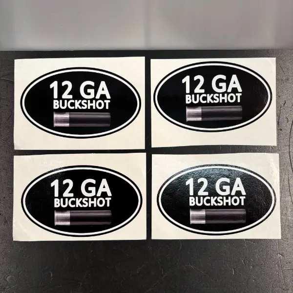 >4x sticker kal. 12 munition patrone shotgun flinte prepper
