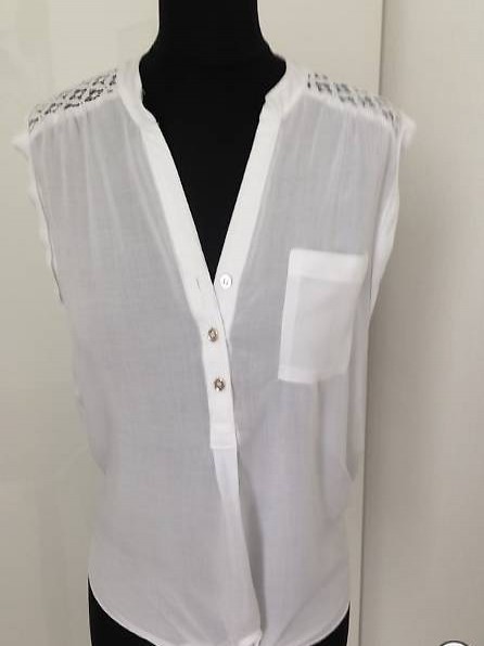 Bluse Oberteil weiss mit Spitzeinsätzen Gr. S/36
