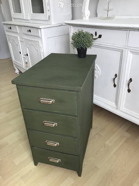Antik Schubladenstock Kommode dunkelgrün shabby chic Tanne