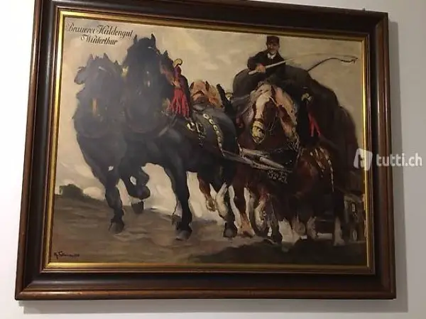 Brauerei Haldengut Bild mit Holzrahmen gemalt