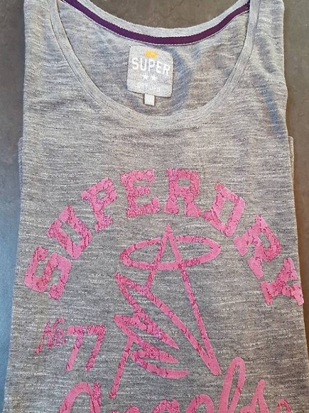 Superdry Damenshirt, grau mit Glitzerprint, Gr. XL