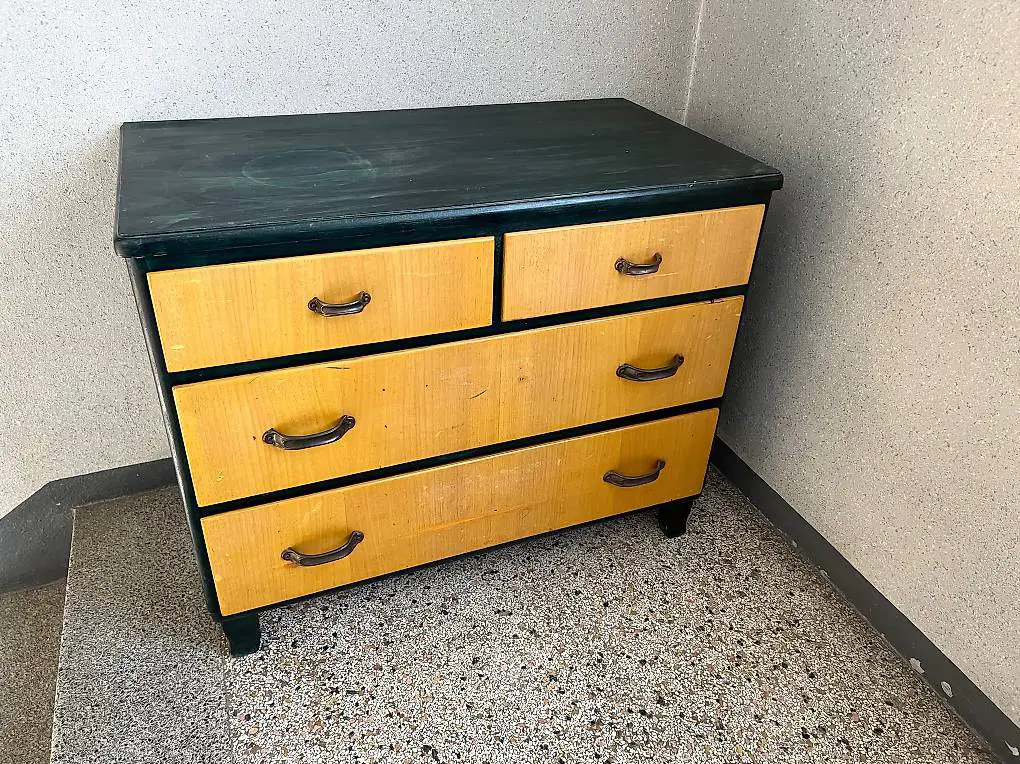 Vintage Kommode, 50er Jahre, grün gelb, Shabby Chic Look