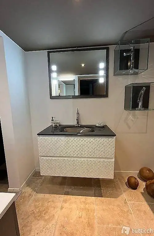 Badmöbel Weiss Glanz Komplettes mit Spiegel Elegantes