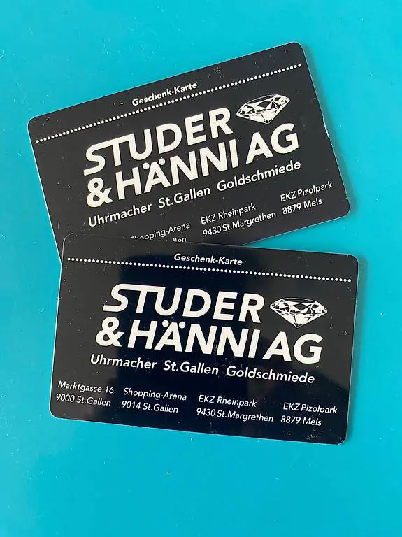 Geschenkkarten von Studer & Hänni AG - Wert 1500.-
