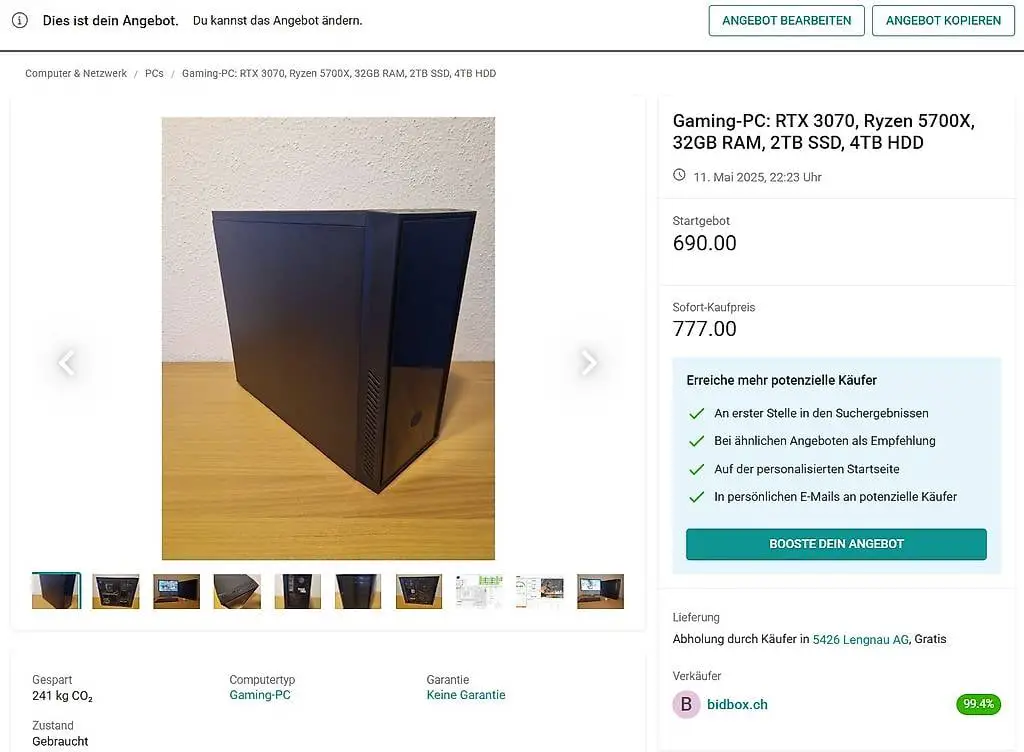 gaming-pc: rtx 3070, ryzen 5700x, 32gb ram, 2tb ssd, 4tb hdd