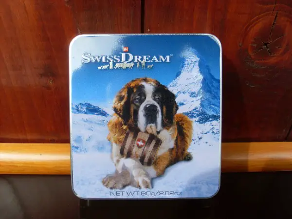 Boîte "SwissDream" avec St-bernard, en métal, neuve