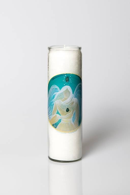 Engel Glas-Kerze grün 100h Brenndauer