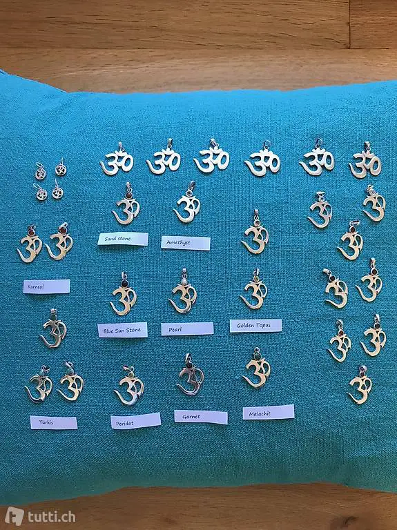 Grosses Schmuck Set Yoga OM AUM 34 Anhänger Silber 925