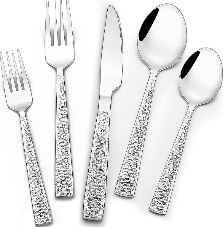 Hammered Silverware Set, Wildone 30-teiliges Edelstahl-Beste