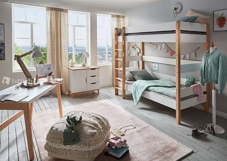  Infanskids Color Etagenbett 90 x 200 cm, Pfosten Buche / MDF