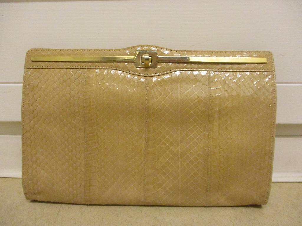 Lady-Clutch Schlangenleder Eidechse beige Vintage TOP-Style