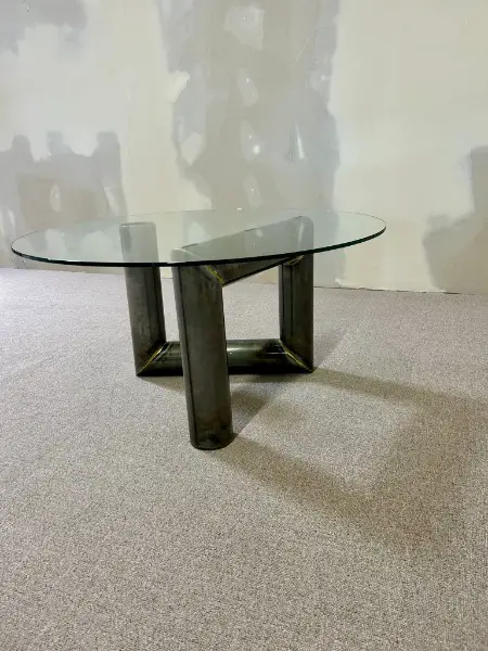 Designer Glastisch Stahlfussrohr Couchtisch Industrie Look