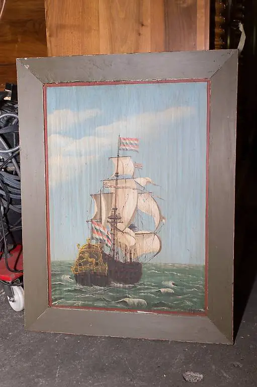 Ölgemälde auf 200 jährigem Holz, Segelschiff Windjammer