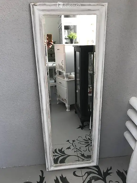 Spiegel 140 x 50 Facettenschliff weiss shabby by börnie"s