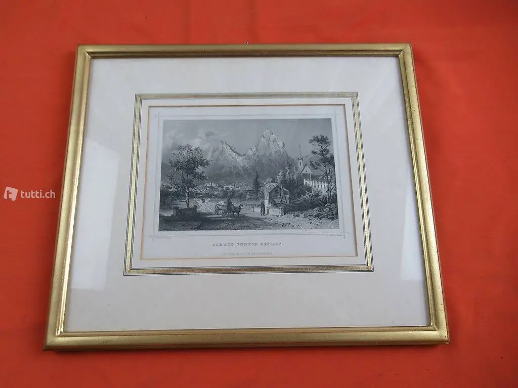  Stich Schwyz und die Mythen Gold Rahmen